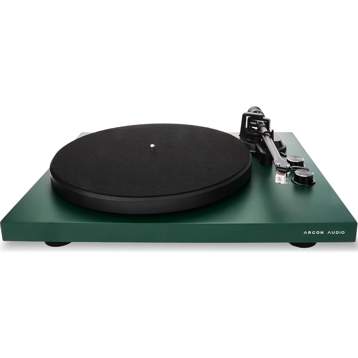 Argon Audio TT MK2 turntable with wooden plinth and tonearm, showcasing its sleek design and modern audio equipment features.