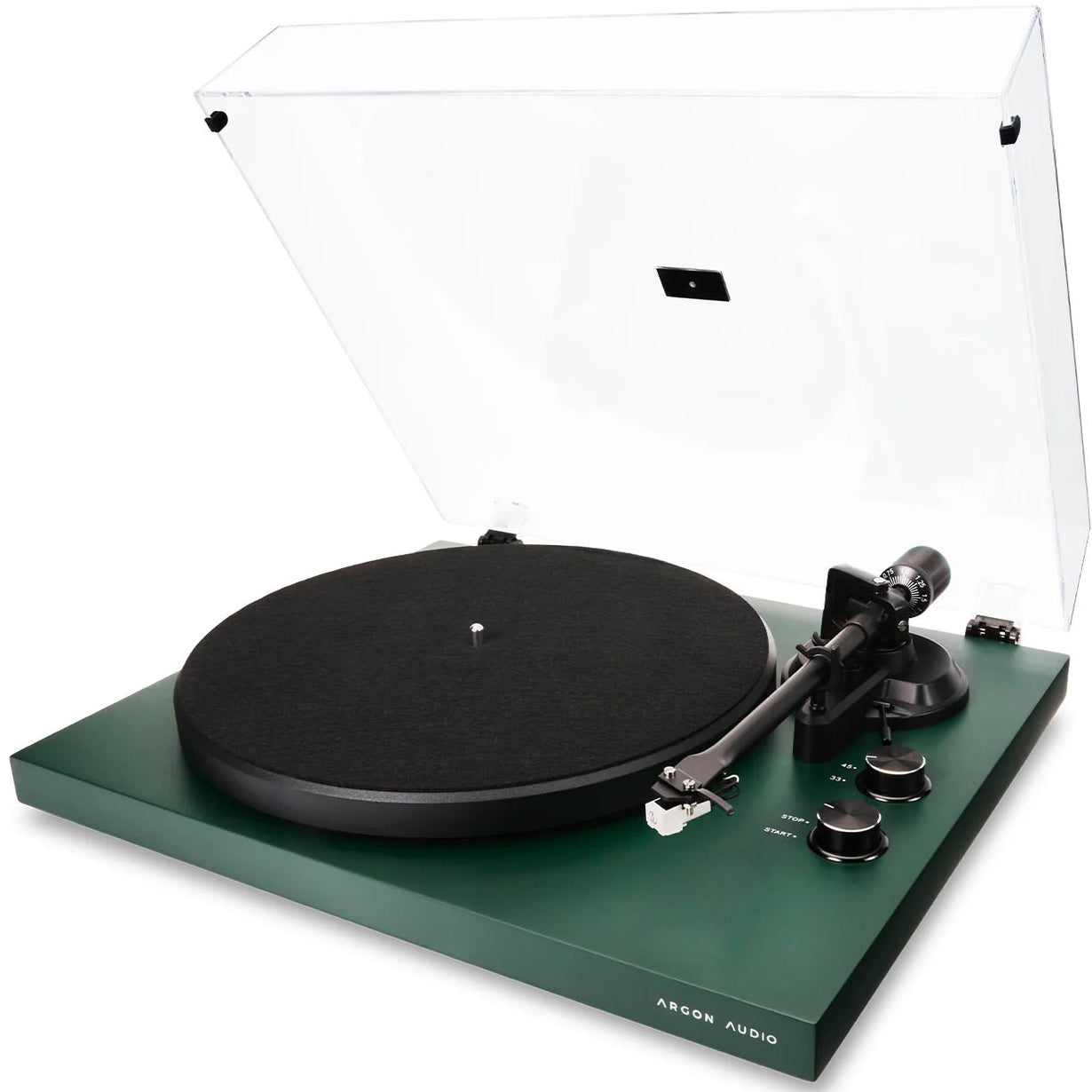 Argon Audio TT MK2 turntable with sleek gray finish, featuring tonearm and platter for vinyl record playback.
