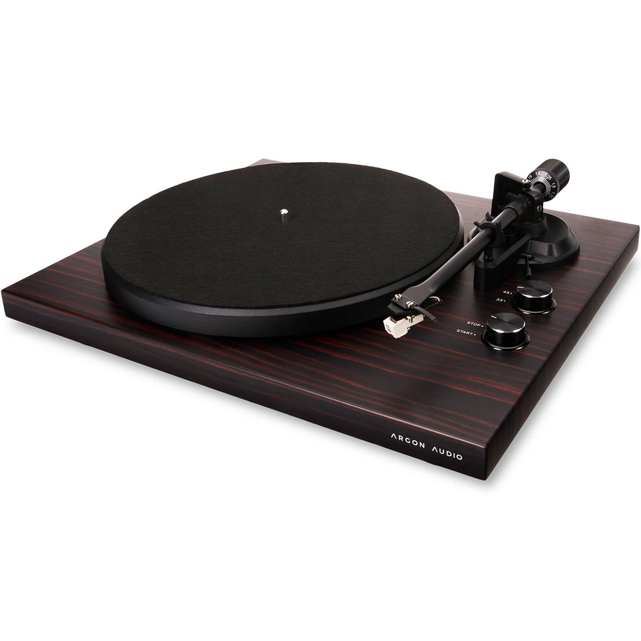 Argon Audio TT MK2 turntable with sleek black finish and tonearm, designed for high-quality vinyl playback.