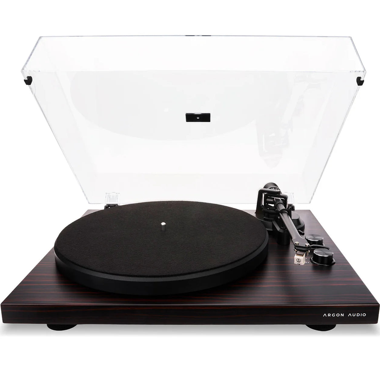 Argon Audio TT MK2 turntable with black finish, featuring tonearm and platter, ideal for vinyl record playback.