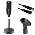 Audio-Technica AT 2020 starter kit with microphone, stand, and accessories for recording and streaming.