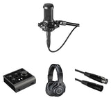 Audio-Technica AT 2035 microphone bundled with accessories for home studio setup, featuring the professional condenser microphone.