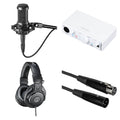 Audio-Technica AT 2035 podcast microphone bundle with microphone, stand, and accessories for professional recording setups.