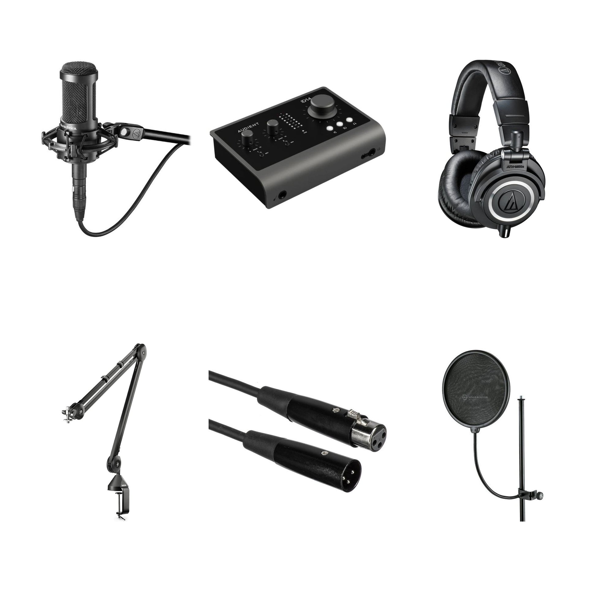 Audio-Technica AT 2035 studio microphone bundle with microphone, shock mount, and accessories for professional recording setup