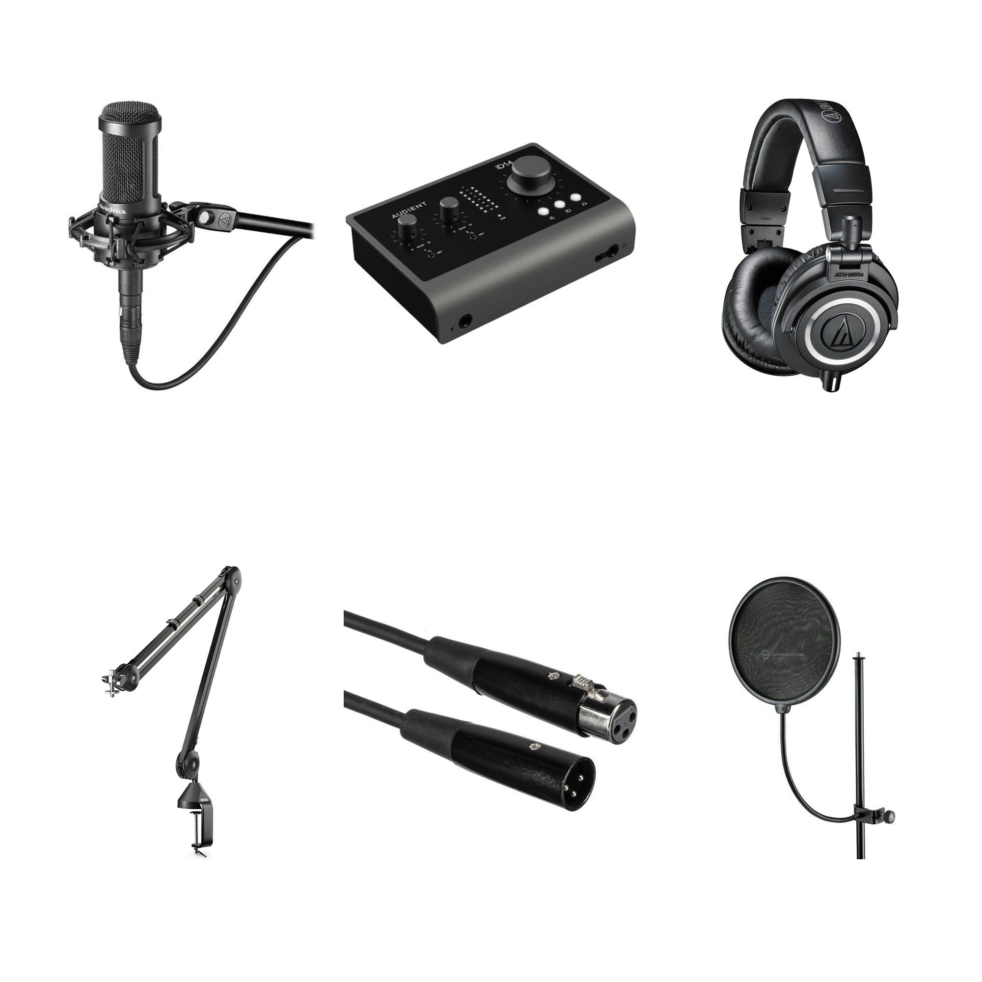Audio-Technica AT 2035 studio microphone bundle with microphone, shock mount, and accessories for professional recording.