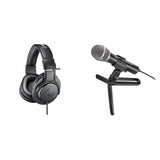 Audio-Technica ATH-M20x headphone podcaster set with headphones and microphone for recording and streaming.