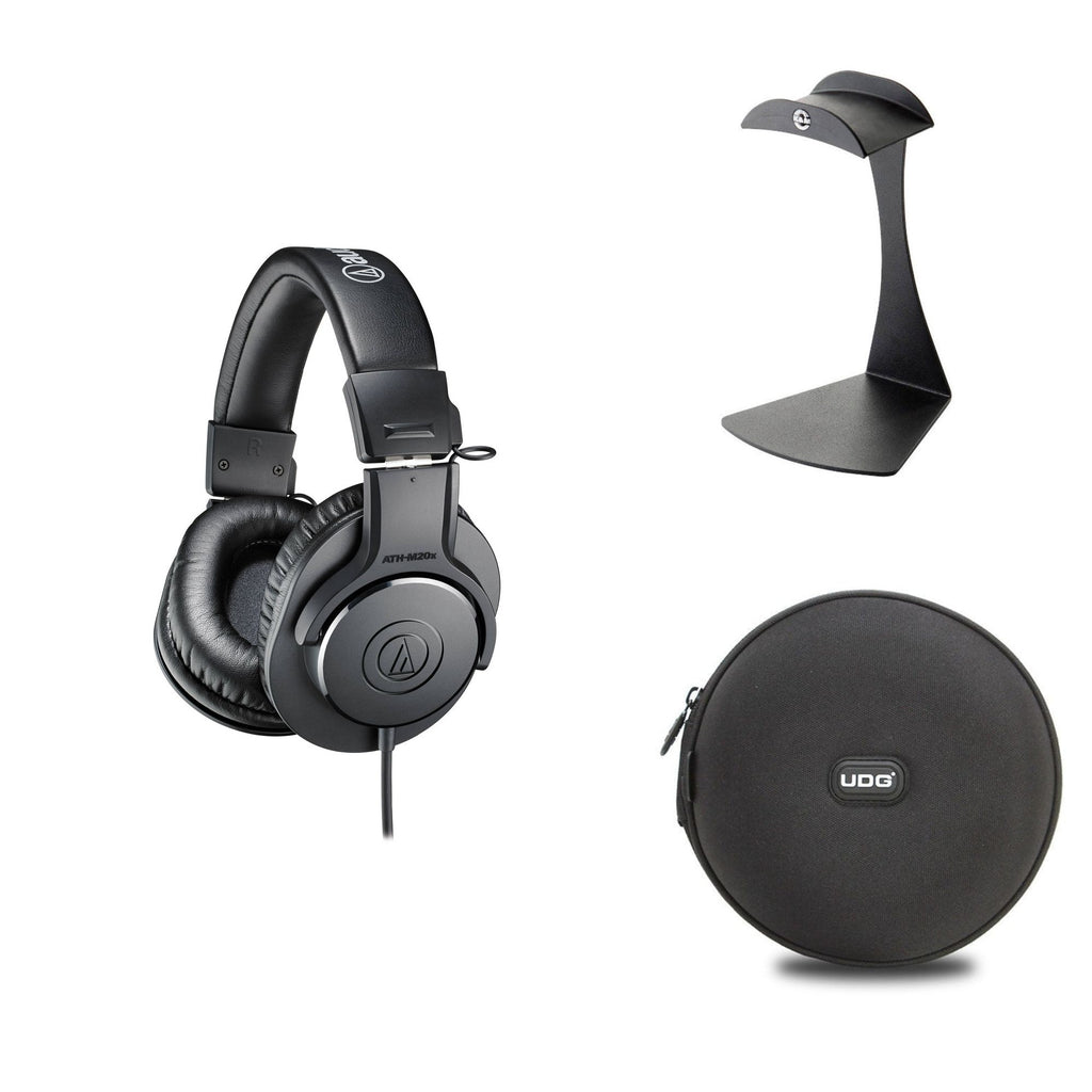 Audio-Technica ATH-M20x headphone starter kit with headphones and accessories, ideal for beginner audio enthusiasts.
