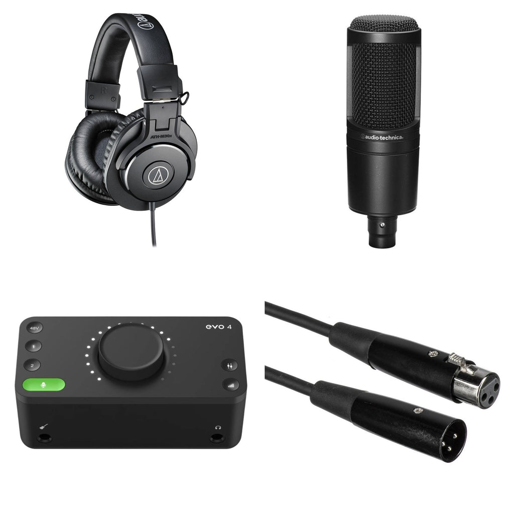 Audio-Technica ATH-M30x recording kit with headphones and accessories, designed for professional audio monitoring and recording.
