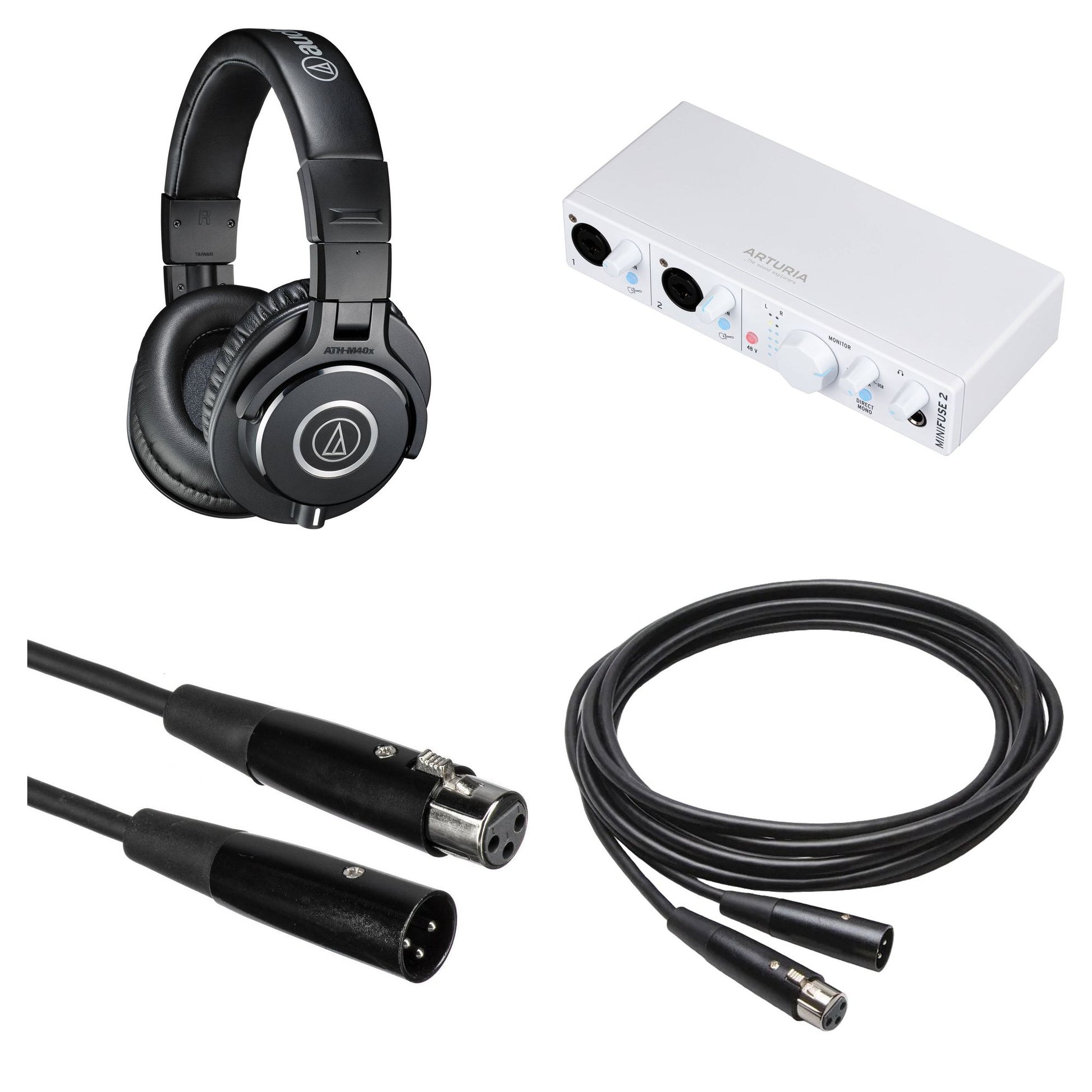 Audio-Technica ATH-M40x home studio headphone bundle with open-back design, professional audio quality, and adjustable headband.