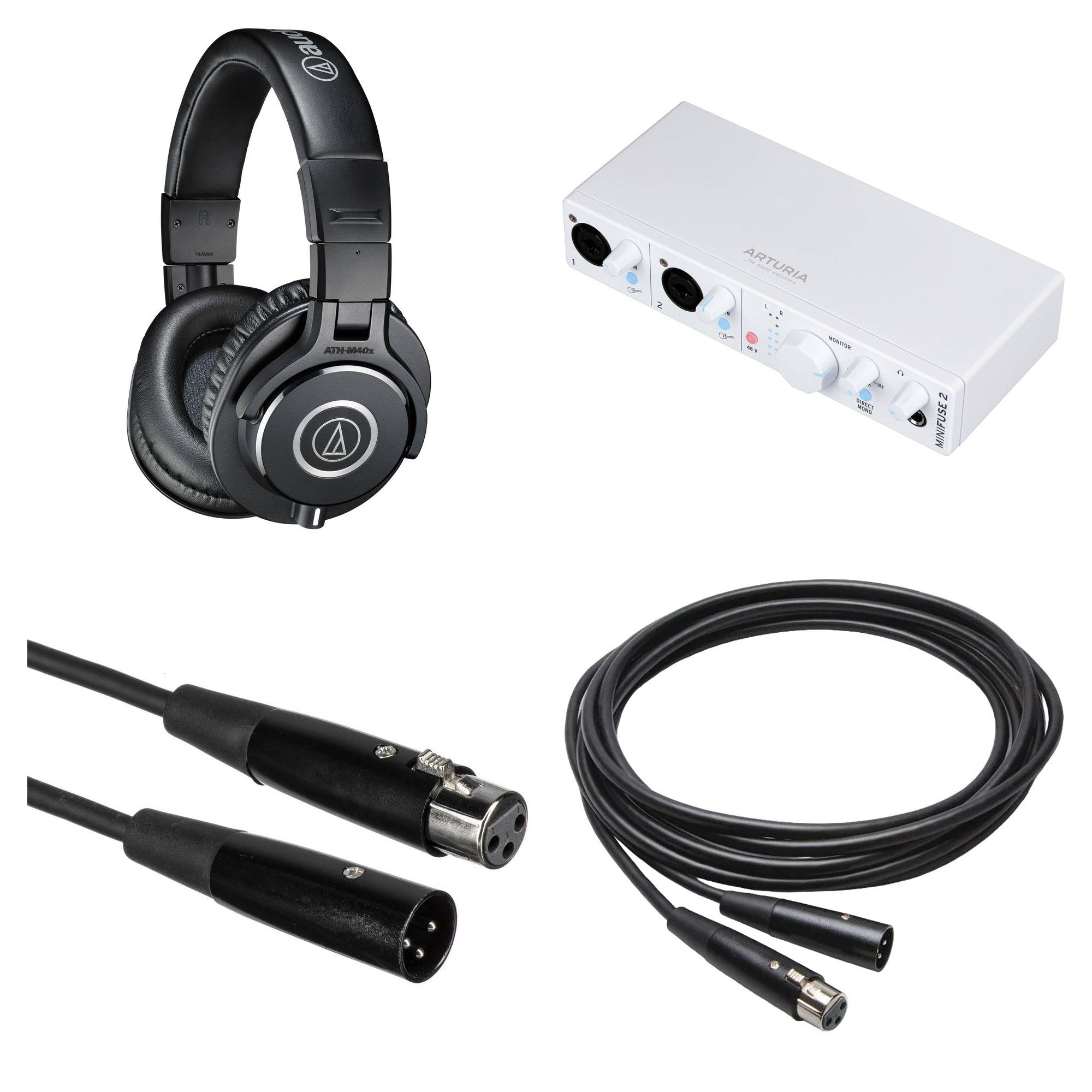Audio-Technica ATH-M40x home studio headphone bundle with professional over-ear headphones and accessories for audio mixing.