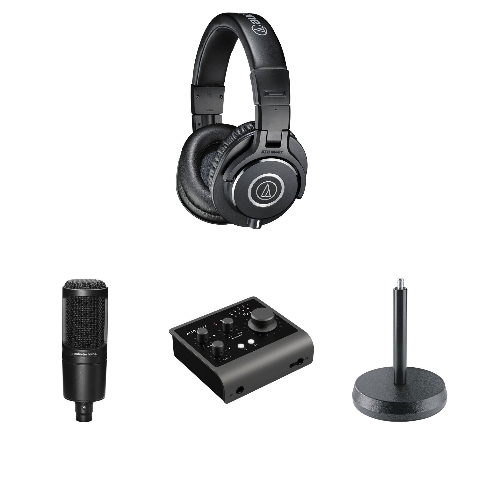 Audio-Technica ATH-M40x headphone bundle with carry case and accessories, designed for professional audio monitoring and production.