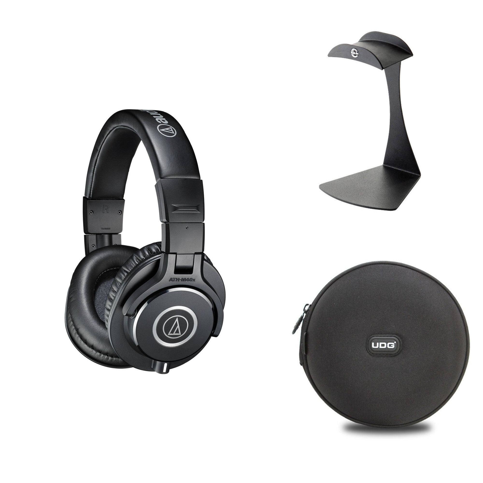 Audio-Technica ATH-M40x headphone bundle with accessories, includes headphones and starter kit components for audio enthusiasts.