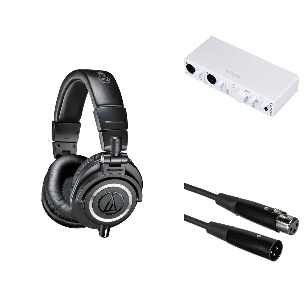 Audio-Technica ATH-M50x home studio headphone bundle with professional over-ear headphones and accessories for studio monitoring