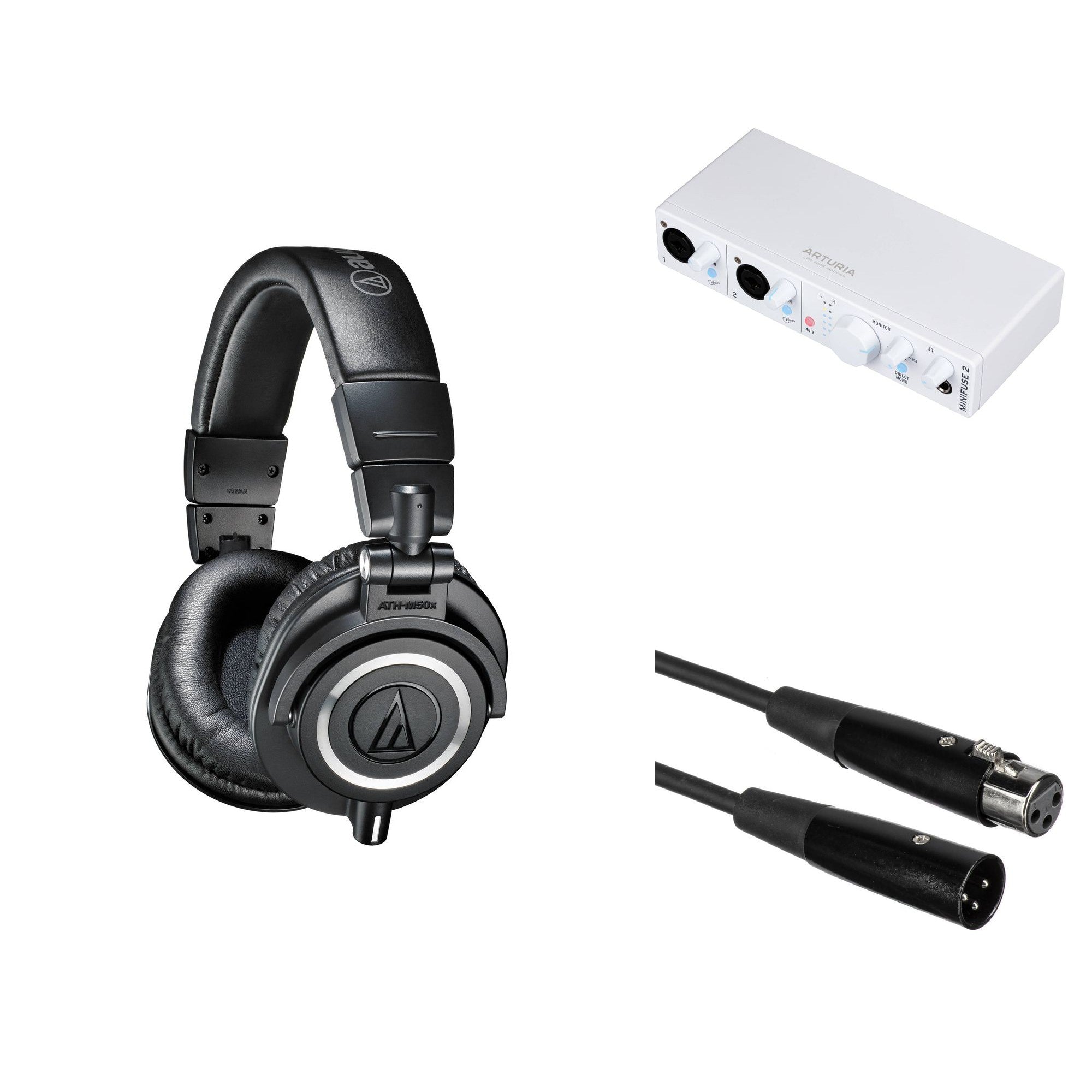 Audio-Technica ATH-M50x home studio headphone bundle with professional over-ear headphones and accessories for studio monitoring