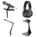 Audio-Technica ATR2100x-USB microphone bundle with accessories for home studio recording setup.