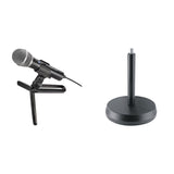 Audio-Technica ATR2100x-USB microphone starter kit with microphone, USB cable, and accessories for podcasting and recording.