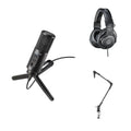 Audio-Technica ATR2500x-USB podcasting microphone set with accessories, ideal for home recording and streaming.