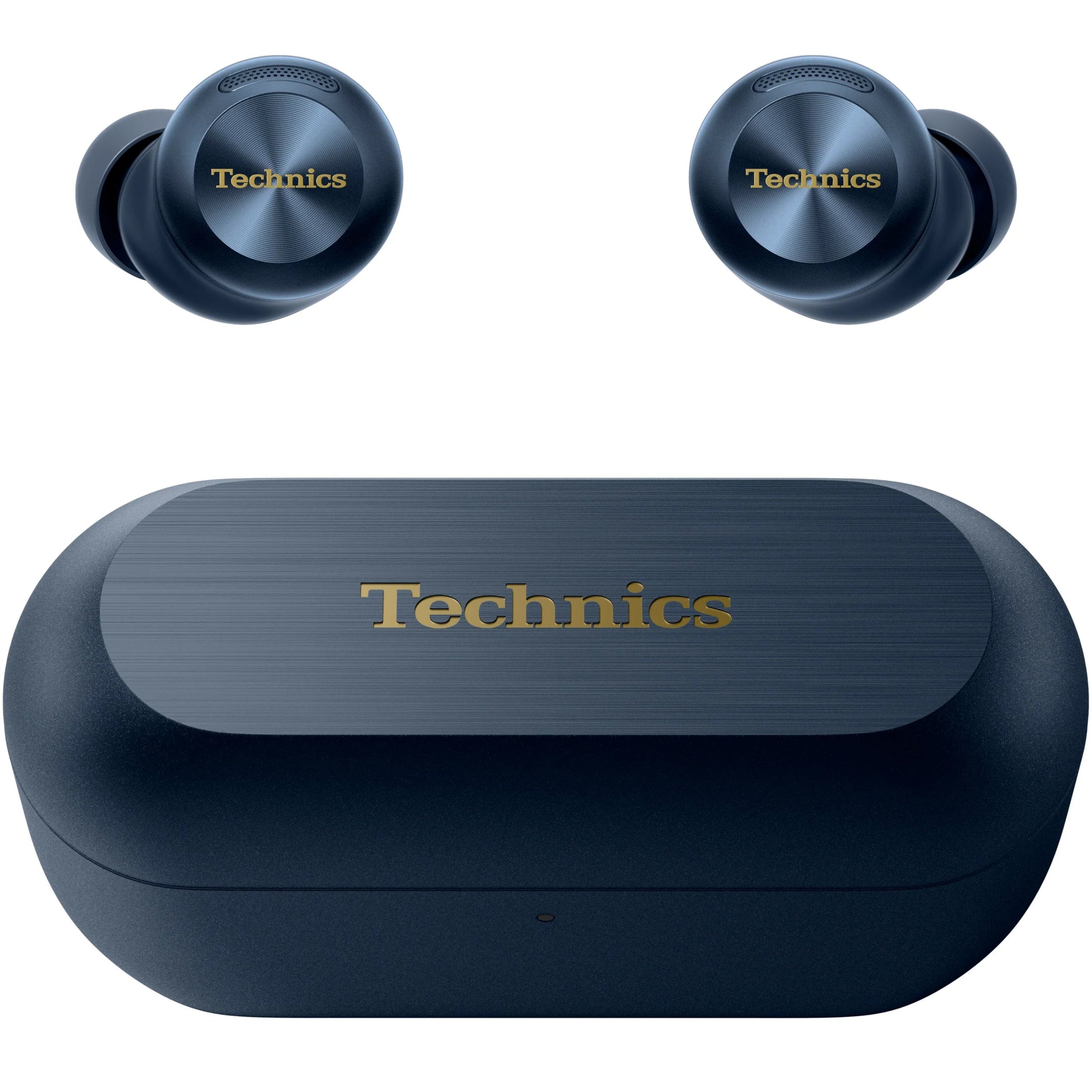 Technics EAH-AZ100 wireless in-ear headphones with sleek black earbuds and charging case, designed for high-quality audio.