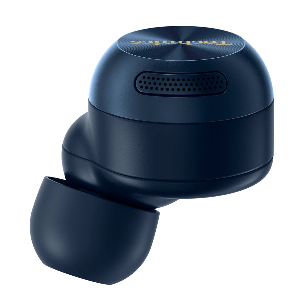 Technics EAH-AZ100 wireless in-ear headphones with sleek design and ear tips visible, showcasing premium audio accessories.