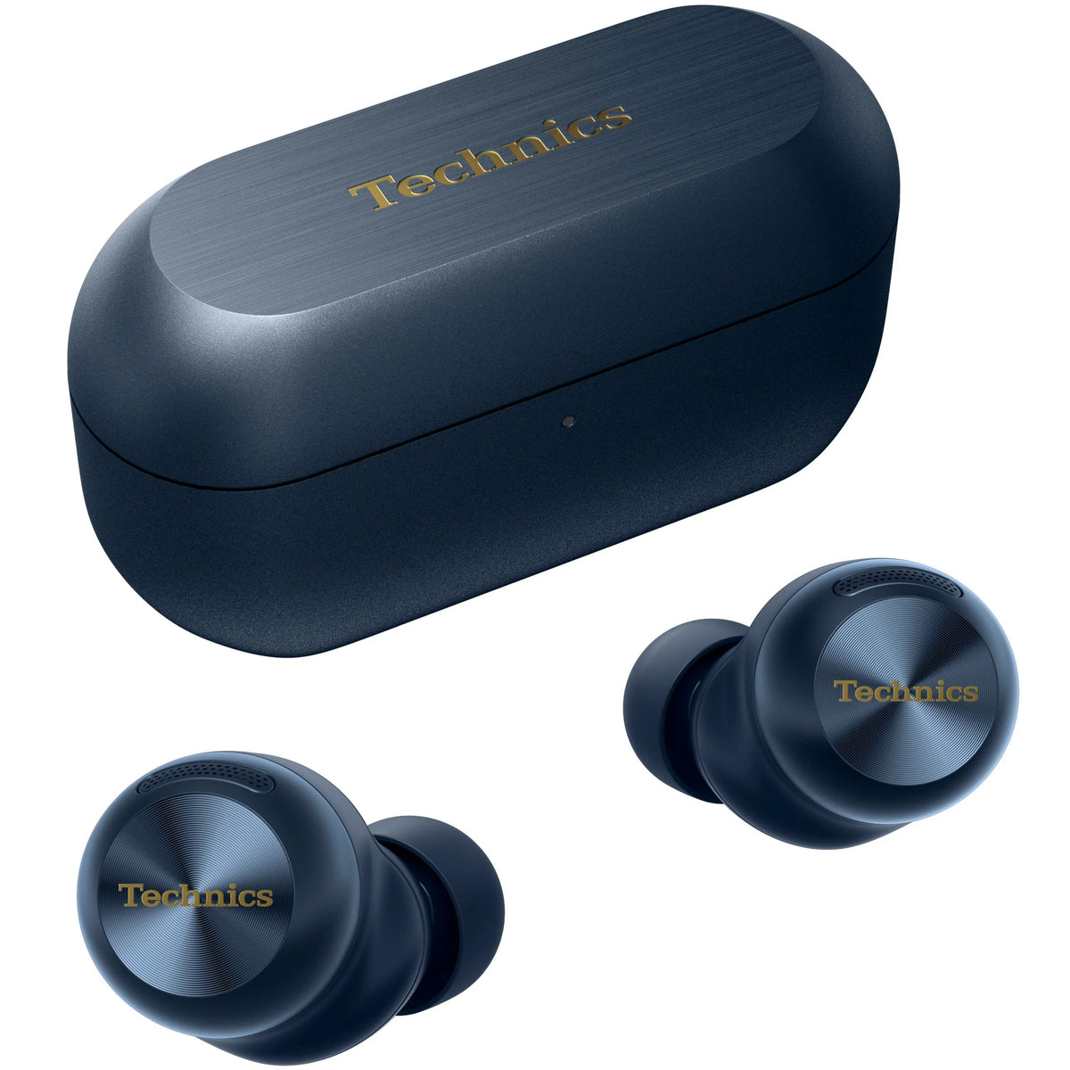 Technics EAH-AZ100 wireless in-ear headphones with sleek black design, compact earbuds, and inline controls.