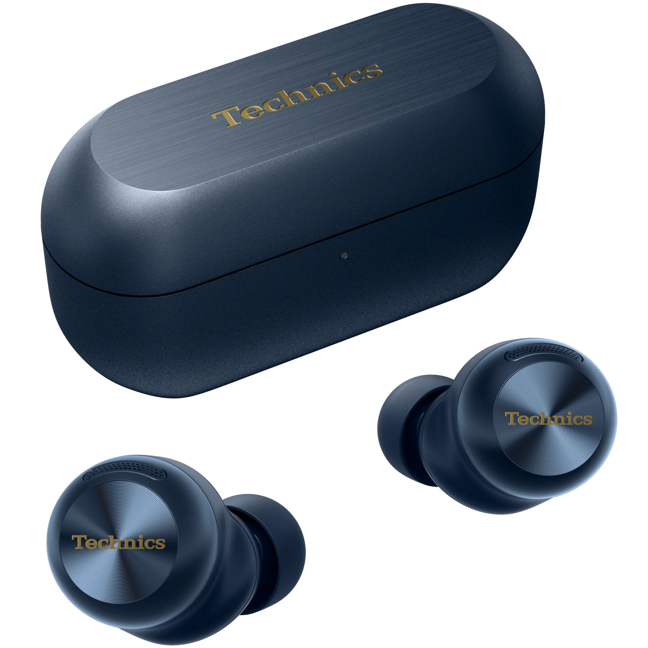Technics EAH-AZ100 wireless in-ear headphones with sleek black design, compact earbuds, and inline controls.