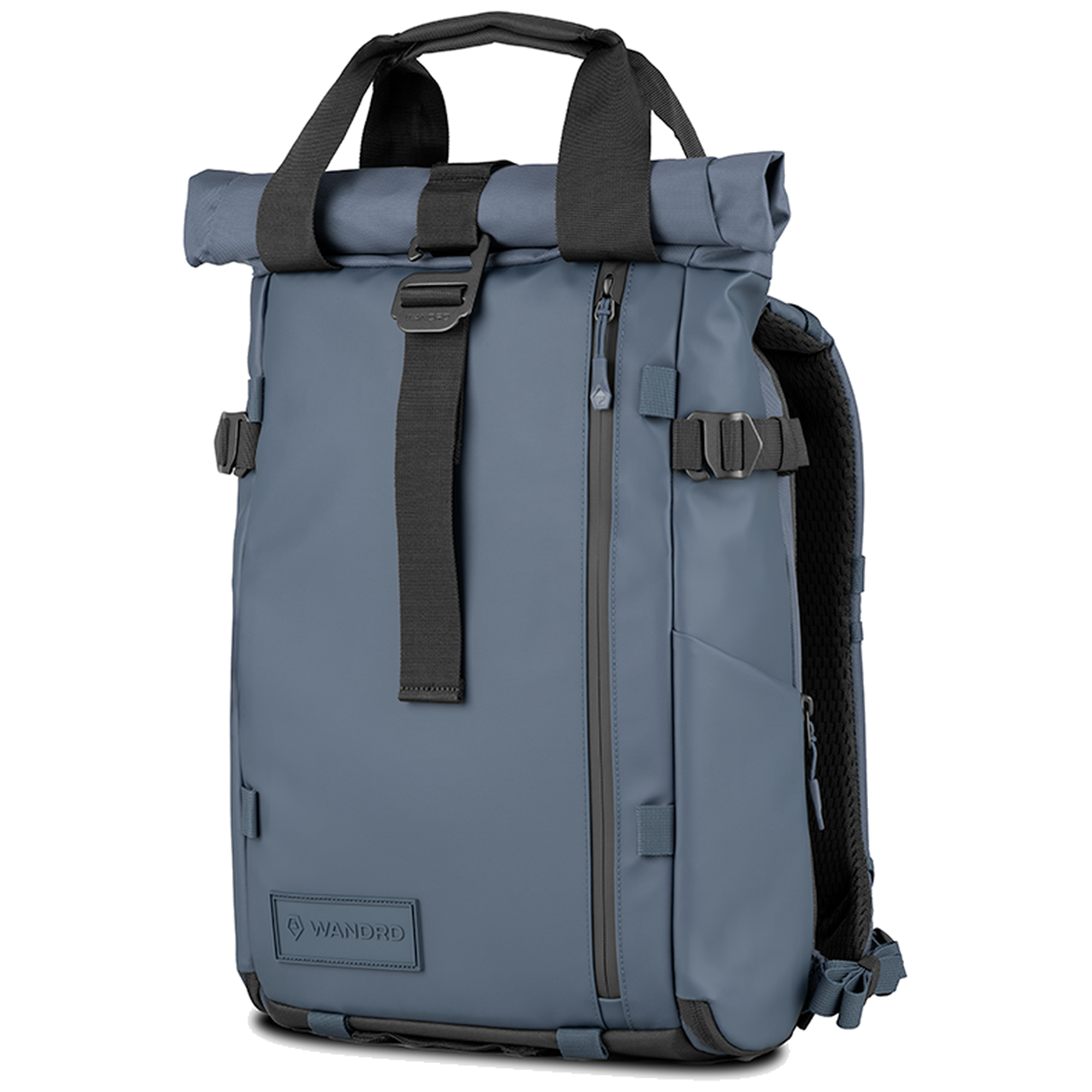 Aegean blue Wandrd Prvke 15L photo bundle video equipment bag angled view showing compact design and durable construction.