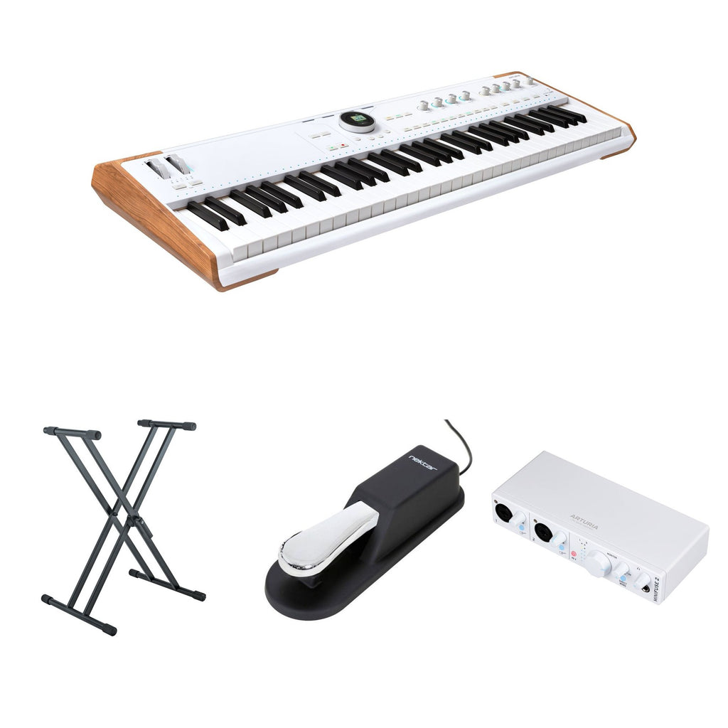 Arturia AstroLab 61 Home Studio Set with MIDI keyboard, headphones, and studio accessories for music production and composing.