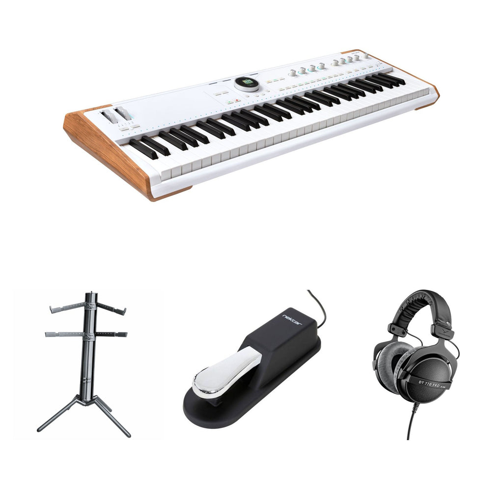 Arturia AstroLab 61 Stage Pro keyboard bundle with MIDI controller and synthesizer setup, featuring keys, knobs, and control interface.