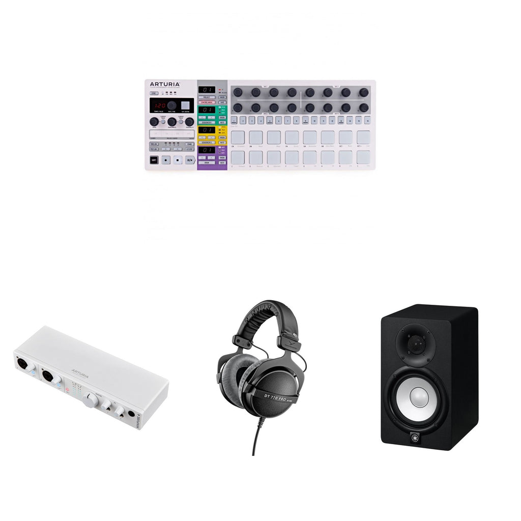 Arturia BeatStep Pro controller and keyboard bundle with various control surfaces and connectivity options for music production.