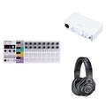 Arturia BeatStep Pro home studio keyboard bundle with MIDI controllers, synthesizers, and studio accessories on a desk setup.