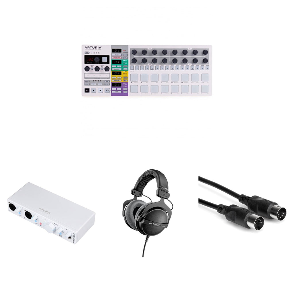 Arturia BeatStep Pro sequencer kit with keyboard bundle including MIDI controller, step sequencer, and connected accessories.