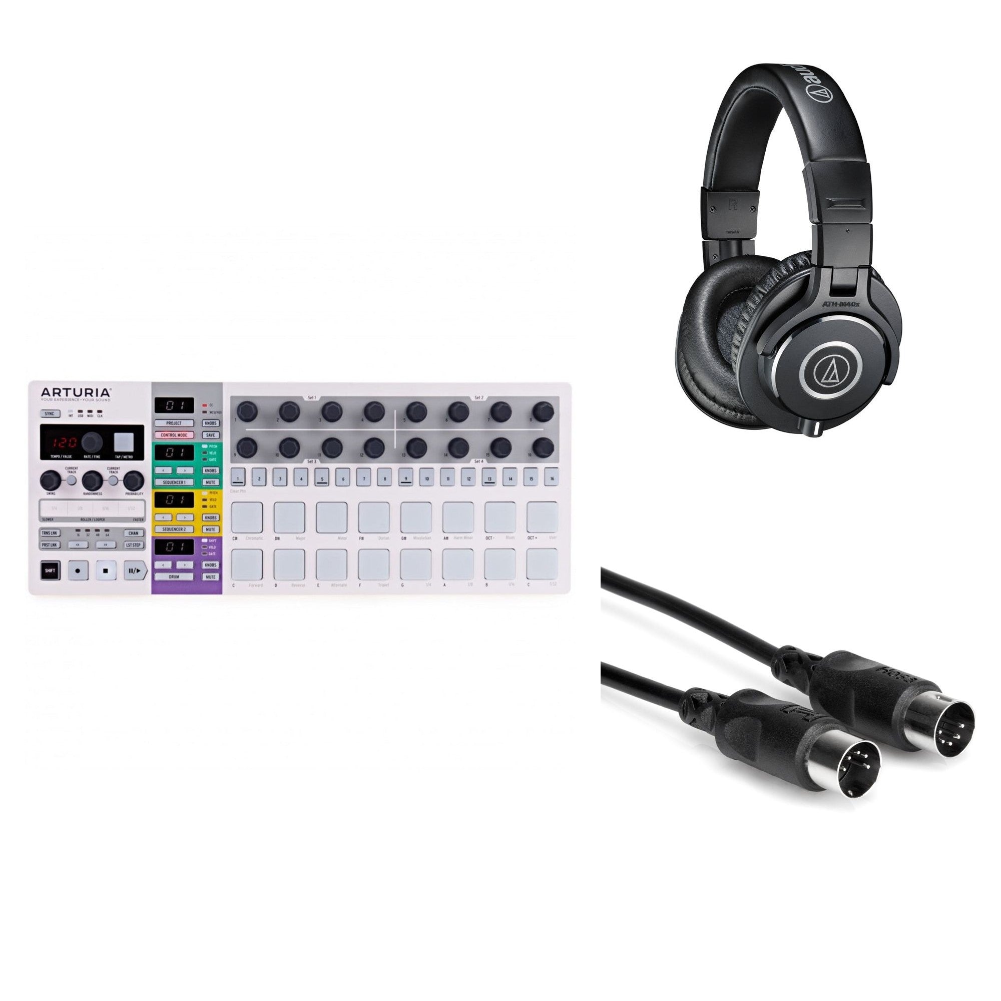Arturia BeatStep Pro Starter Kit featuring a MIDI keyboard controller and electronic music production accessories.