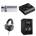 Arturia BeatStep Pro studio bundle with MIDI keyboard controller, multiple control knobs, and connection ports for music production.
