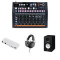 Arturia DrumBrute Impact Beat Lab Kit includes keyboard bundle with drum machine, synthesizer, and musical accessories.