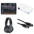 Arturia DrumBrute Impact home studio set featuring keyboard bundle with drum machine and synthesizer controls.