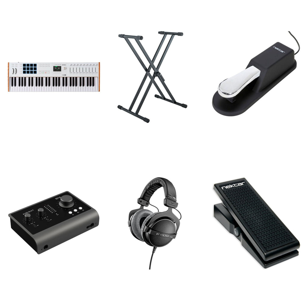 Arturia KeyLab 61 MK3 Producer Kit with MIDI keyboard controller, included software, and accessories in a compact bundle.