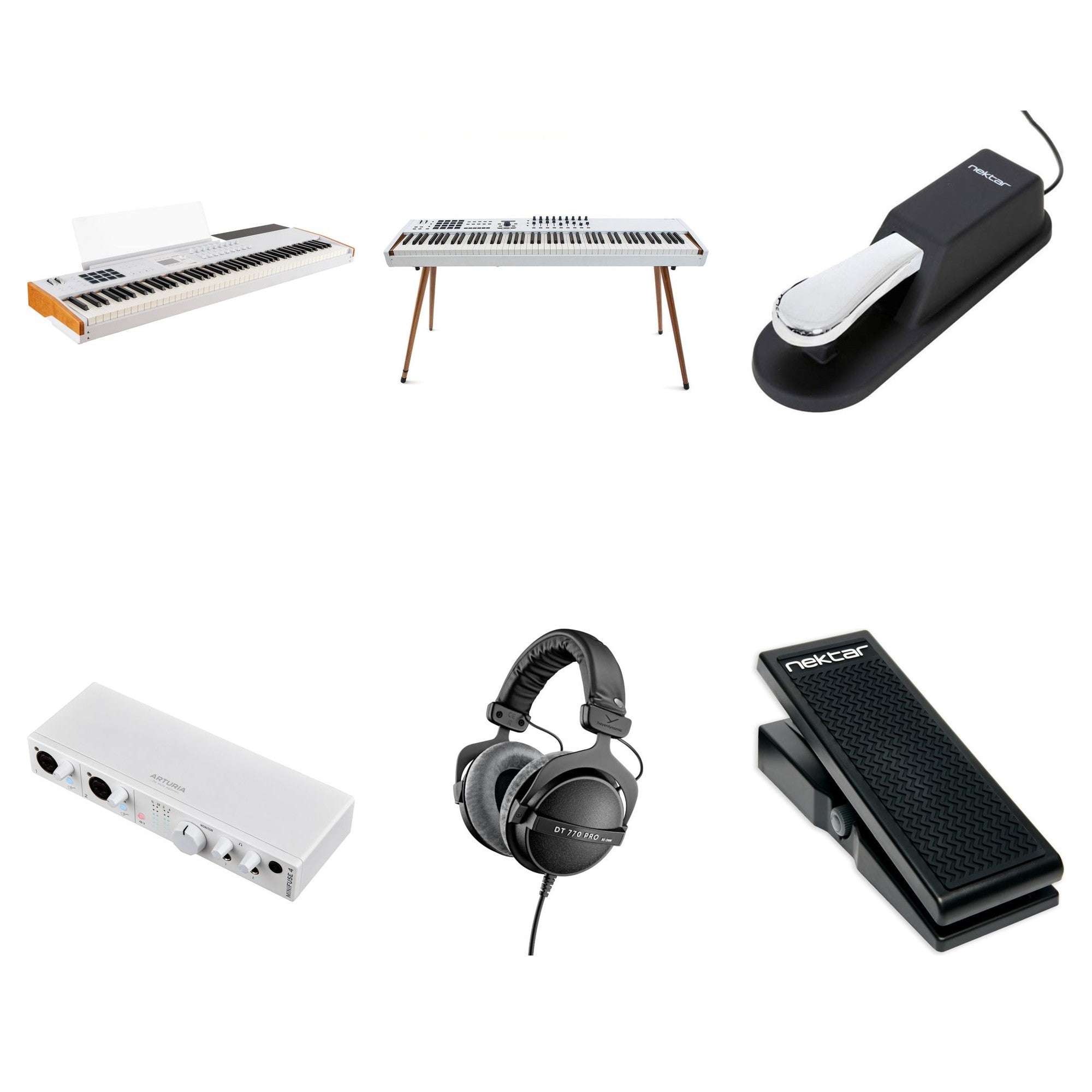 Arturia KeyLab 88 MK3 Producer Kit featuring a professional MIDI keyboard and bundle accessories for music production.