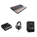 Arturia MicroFreak Studio Bundle featuring a versatile keyboard synthesizer with various accessories and components for music production.