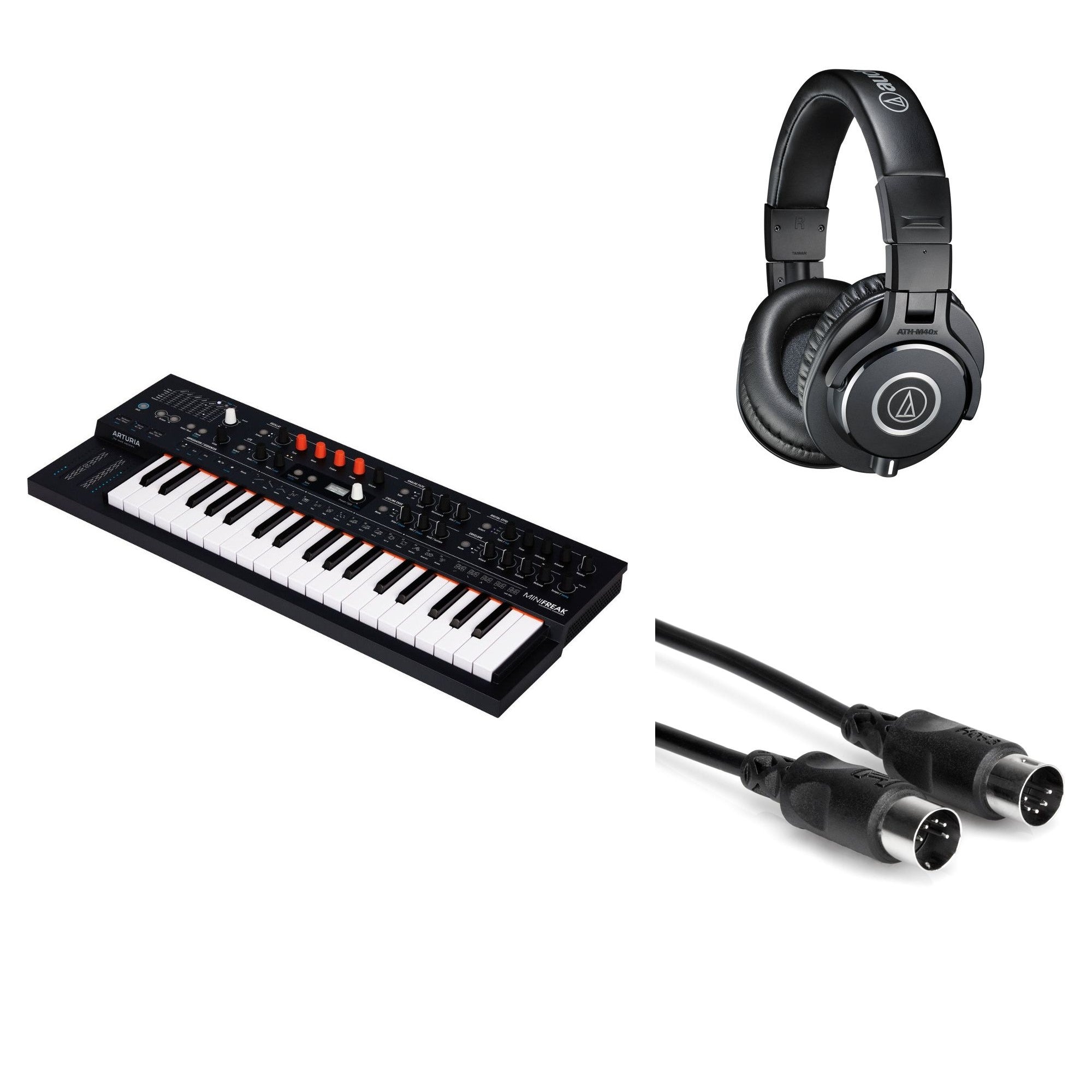 Arturia MiniFreak Starter Kit with keyboard bundle, including compact keyboard and accessories for music production.