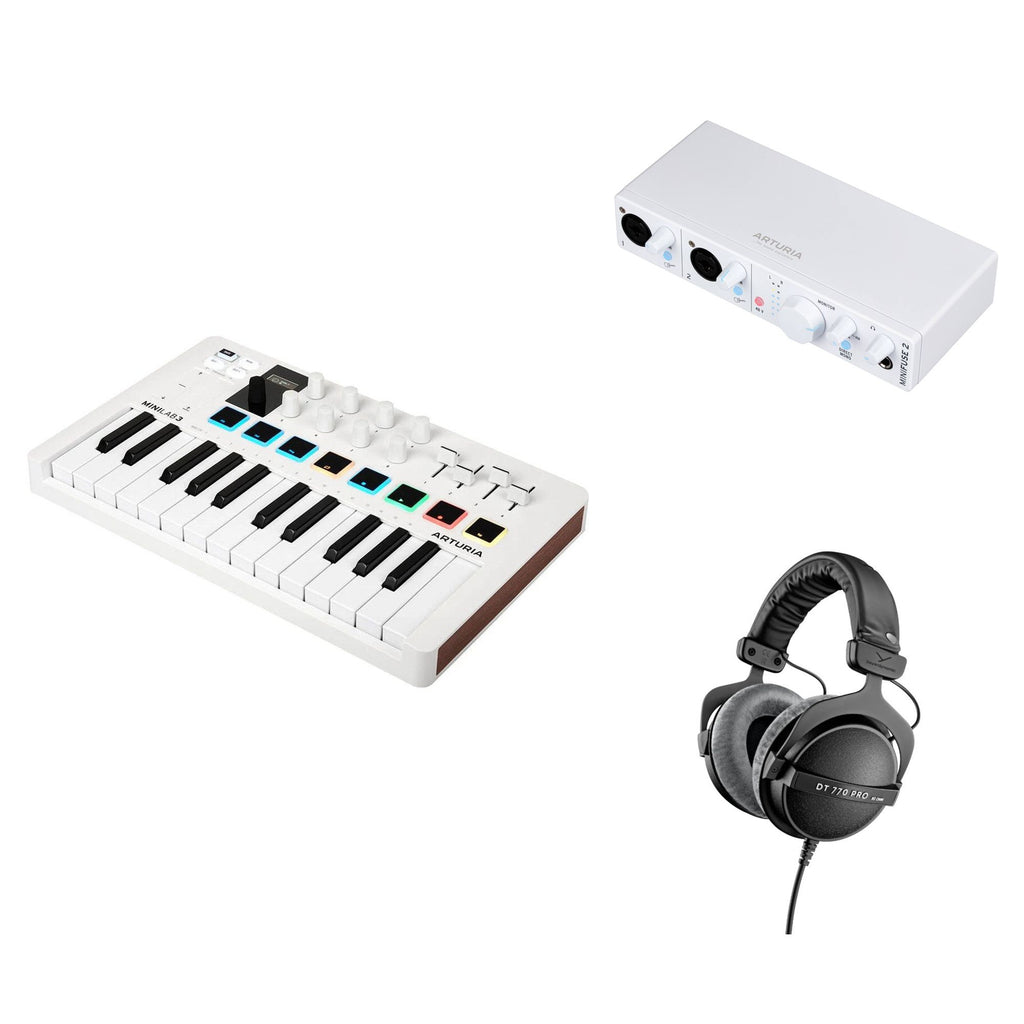 Arturia MiniLab 3 Producer Kit keyboard bundle with compact MIDI controller, software, and accessories for music production.