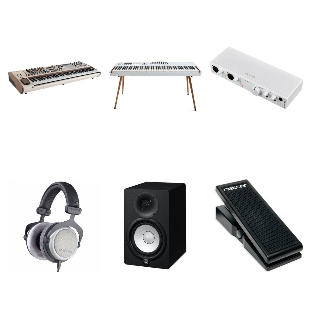 Arturia PolyBrute 12 Reference Set keyboard bundle featuring multiple PolyBrute synths with control panels and connections.