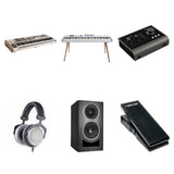 Arturia PolyBrute 12 Sound Design Kit with keyboard bundle, featuring electronic keyboard and sound accessories for music creation.