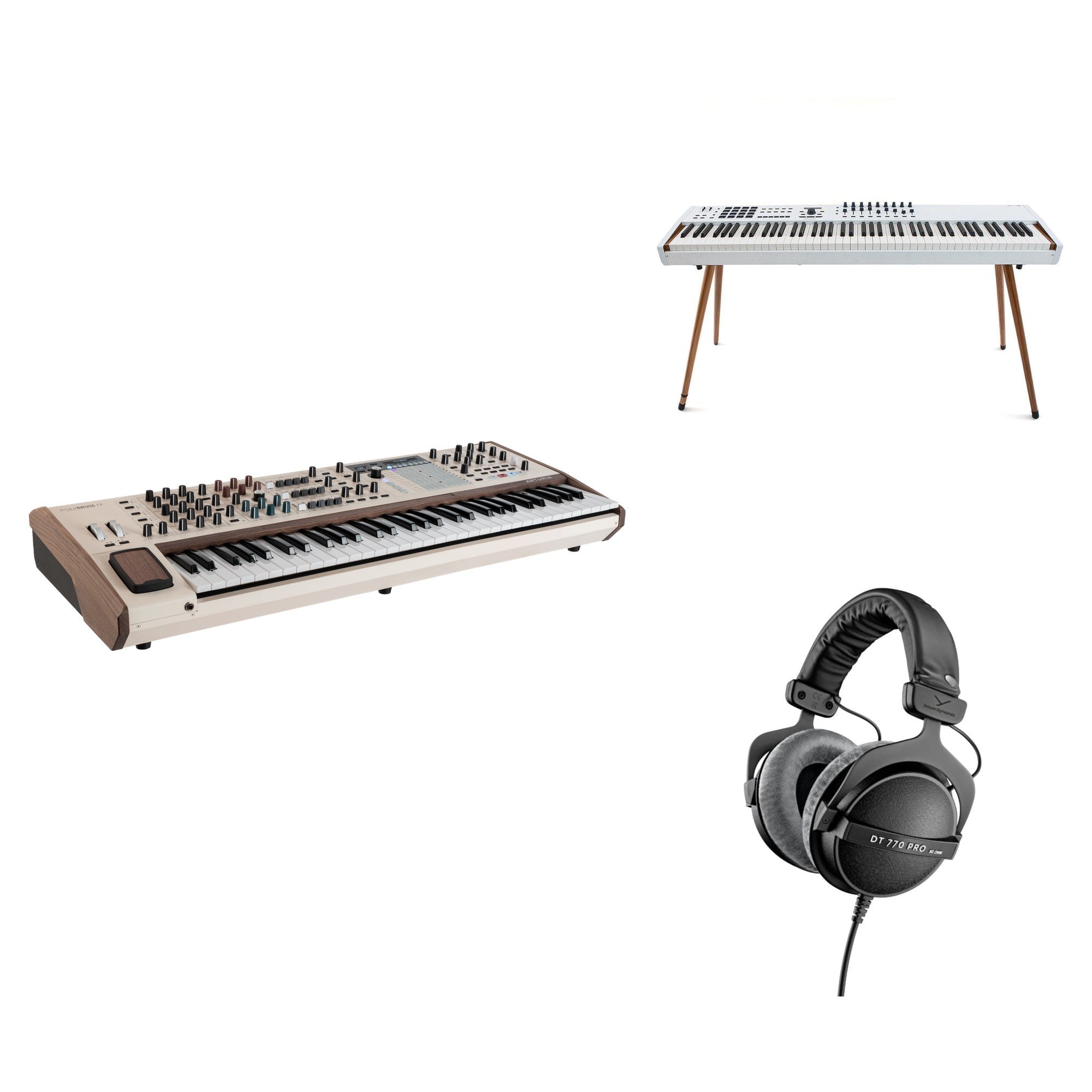 Arturia PolyBrute 12 Studio Set keyboard bundle with synthesizer and accessories, showcasing the versatile Arturia PolyBrute synth in a studio setup.