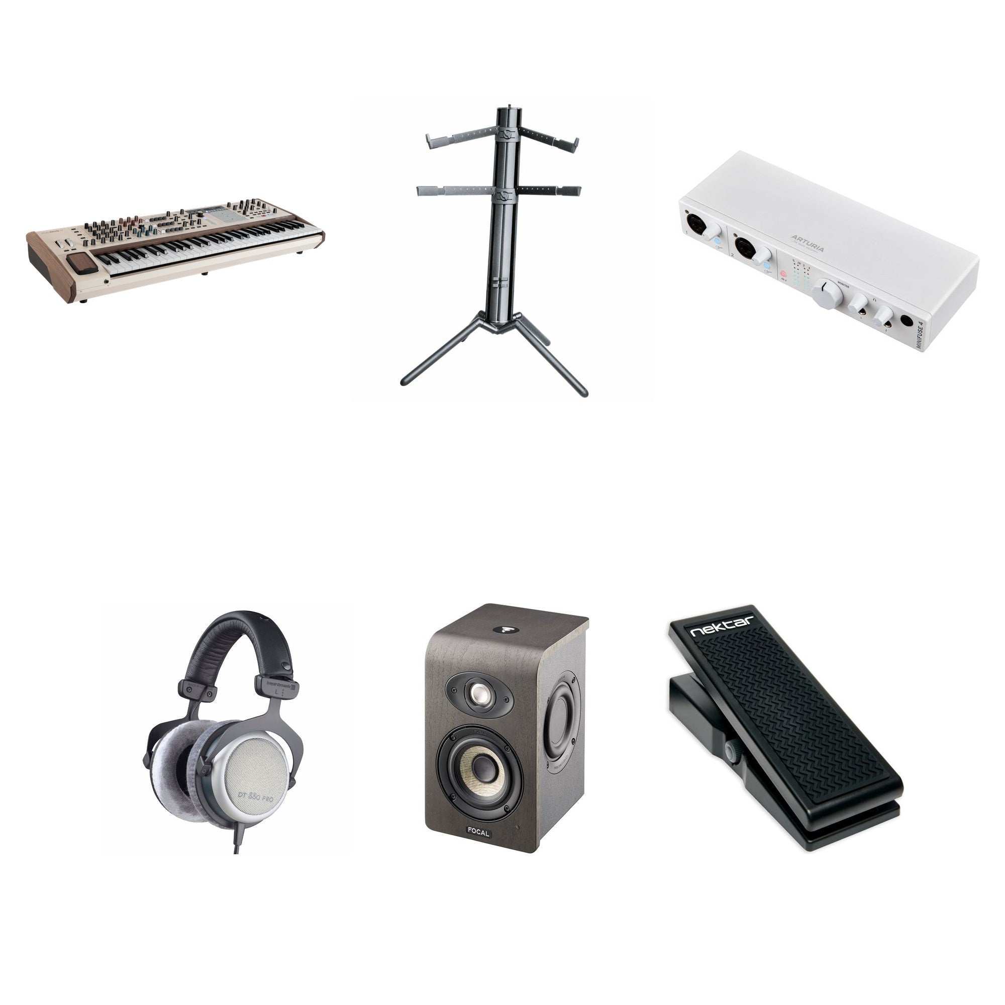 Arturia PolyBrute 12 Ultimate Bundle keyboard with control knobs and patch cables, showcasing the versatile Arturia synthesizer setup.