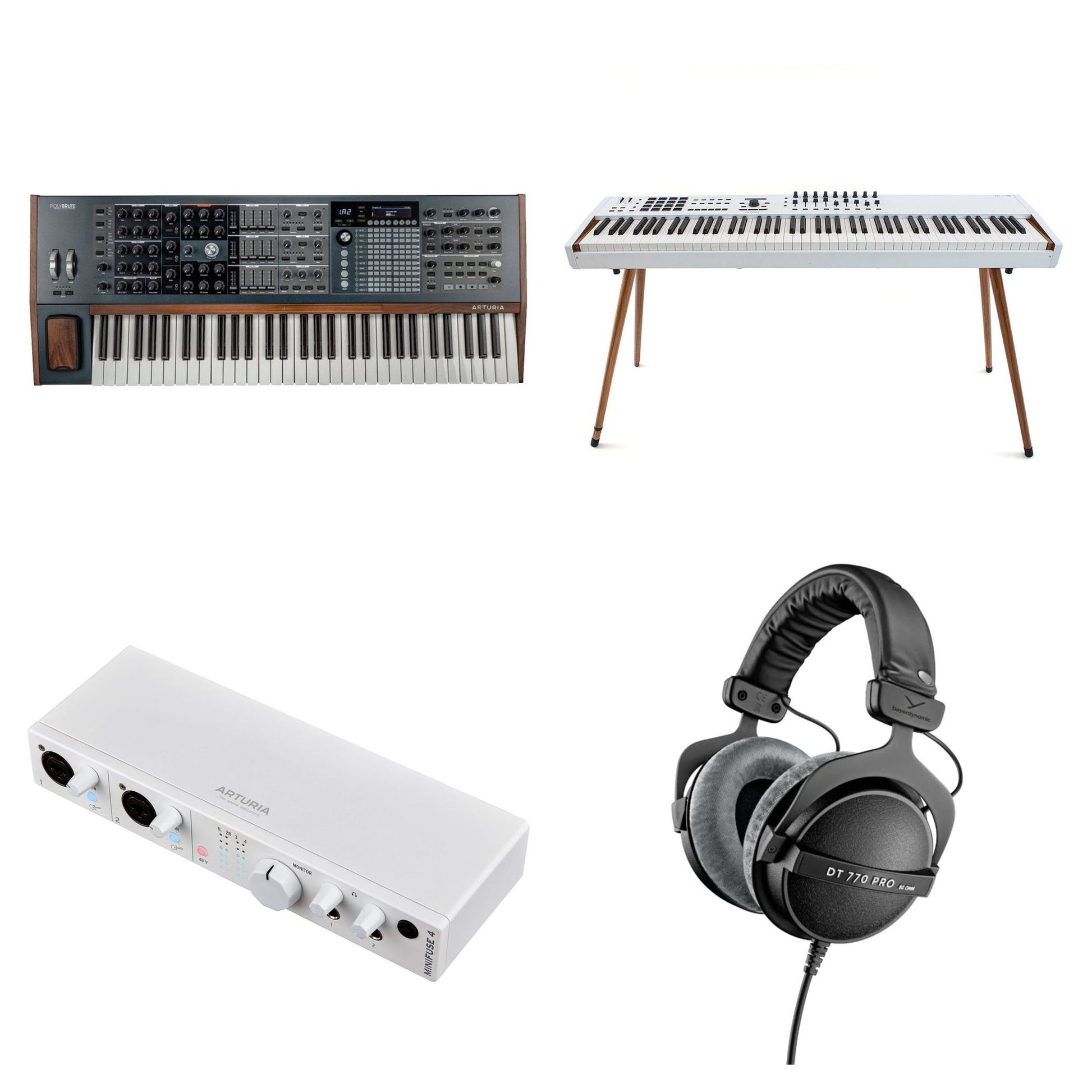Arturia PolyBrute Producer Set keyboard bundle with synthesizer, cables, and accessories for music production.