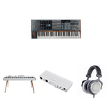 Arturia PolyBrute reference set with multiple keyboards and accessories for comprehensive synth setup.