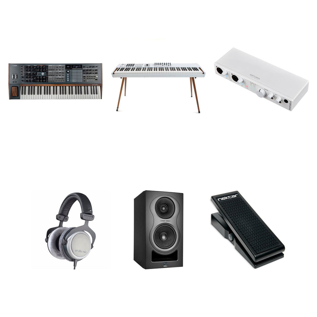 Arturia PolyBrute Ultimate Bundle keyboard synth with multiple control knobs, keys, and patch panels for versatile sound creation.