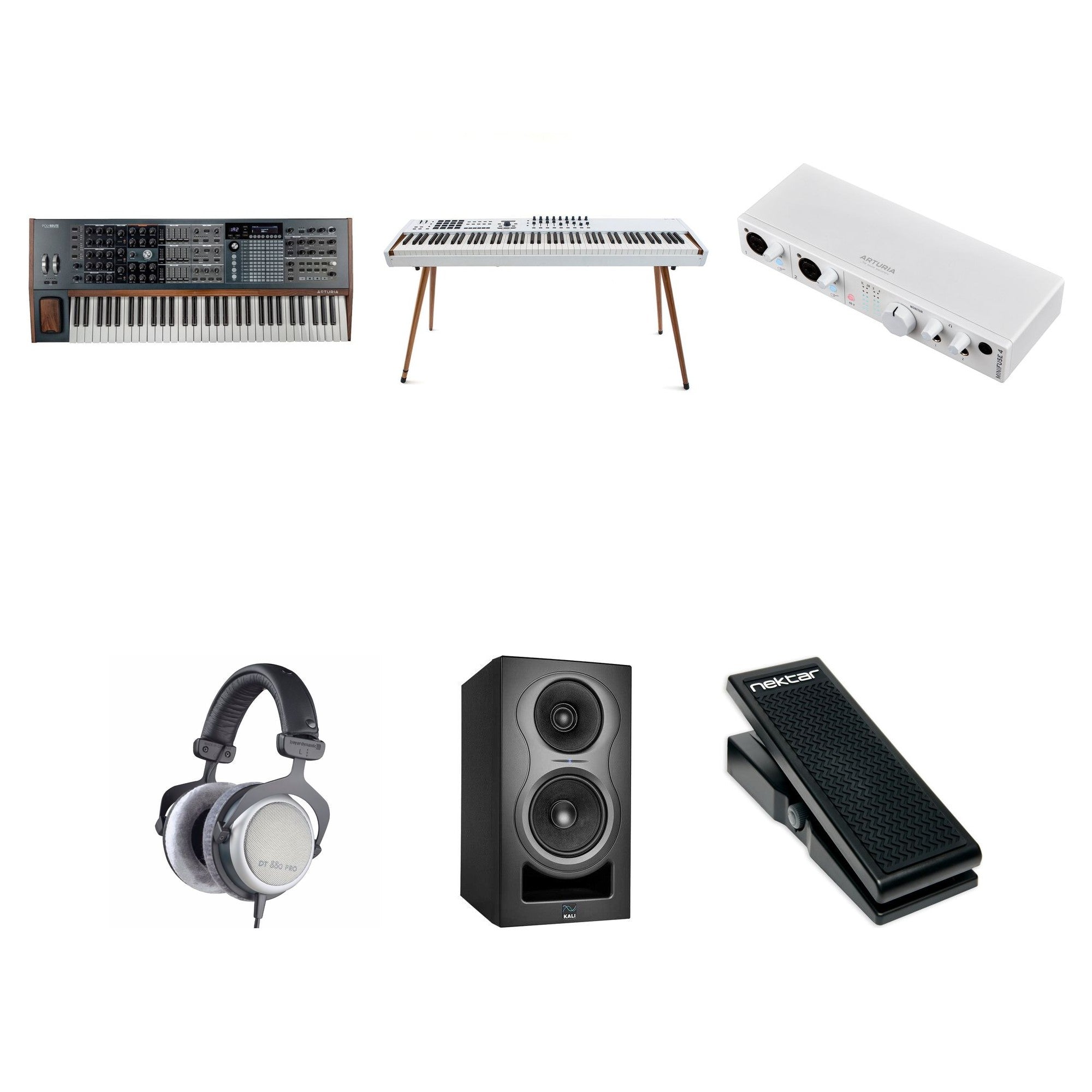 Arturia PolyBrute Ultimate Bundle keyboard synth with multiple control knobs, keys, and patch panels for versatile sound creation.