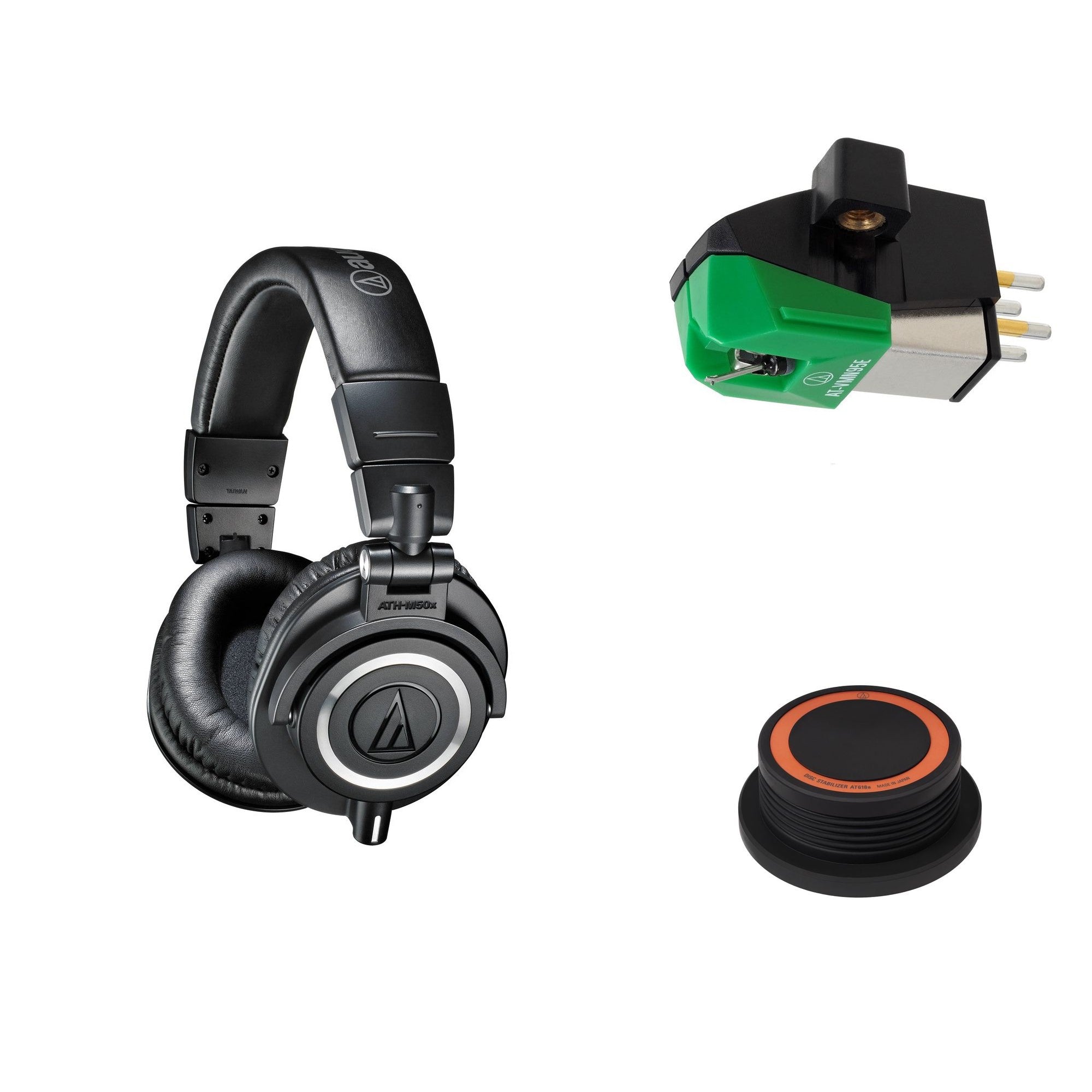Audio-Technica Vinyl Listener Set studio bundle with headphones, turntable accessories, and audio equipment for vinyl enthusiasts.