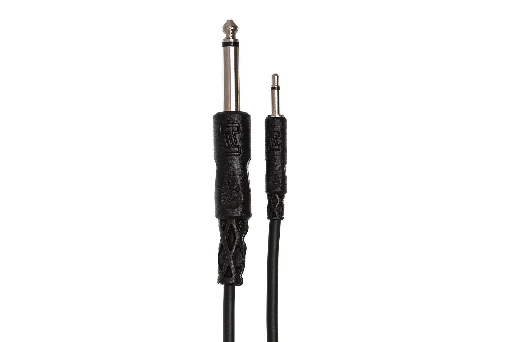 Hosa CMP-300 3.5mm TS - 6.3mm TS Mono cable, 3.5mm TS and 6.3mm TS connectors close-up
